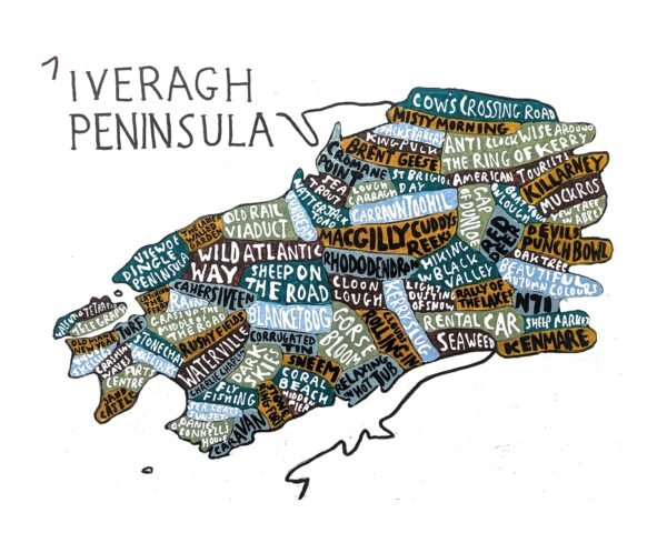 Iveragh Peninsula map art | 10in x 8in print