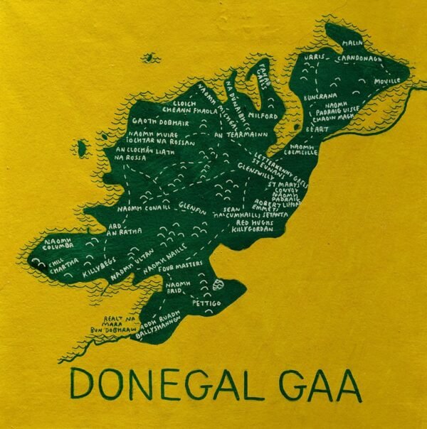 Donegal Ireland map | GAA clubs version, 30 x 30cm acrylic ink