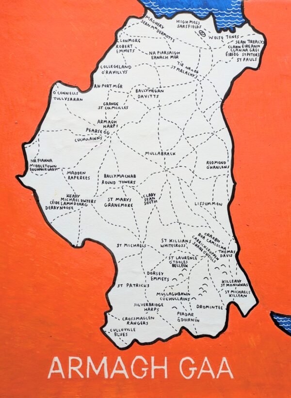 Map of Armagh | GAA clubs version, 30 x 40cm acrylic ink