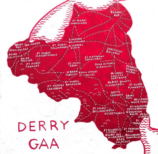 Derry map | GAA club version, 30 x 30cm acrylic painting