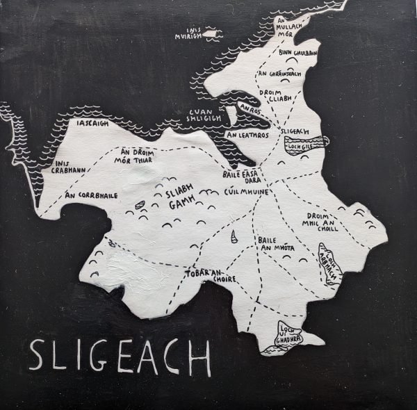 Sligo map | Irish language version, 30 x 30cm acrylic ink