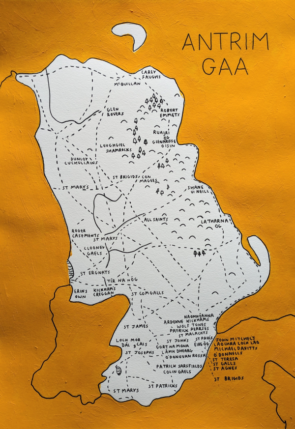 Map of Antrim | GAA club version, 30cm x 40cm acrylic painting