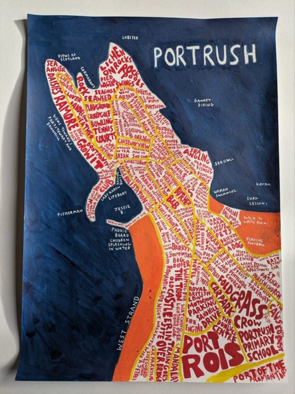 Portrush map | A3 painting - Image 4