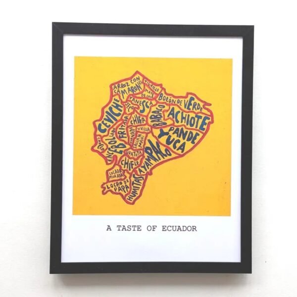 Ecuador map of traditional food and drink, 8in x 10in map print