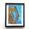 Framed vintage-style map of Strangford Lough with detailed blue and green illustrations and white handwritten labels, evoking a nostalgic tone.