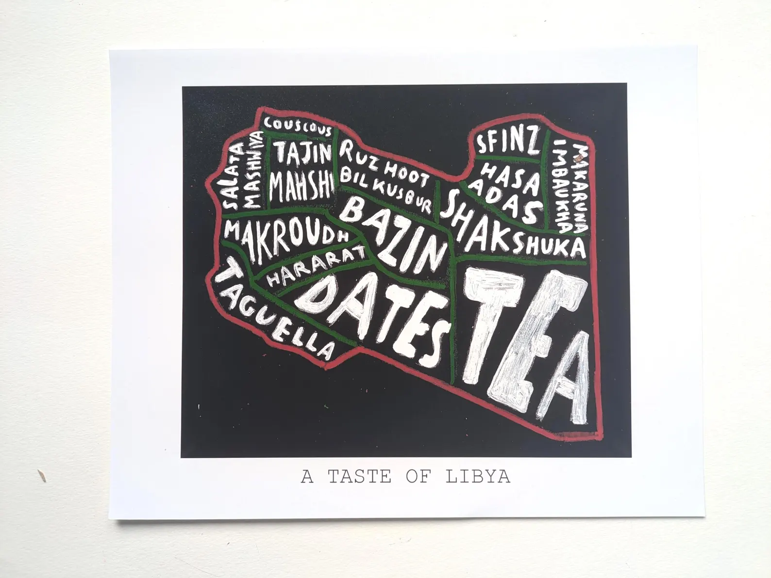 Map of Libya food, 10 x 8 inch print - Image 2